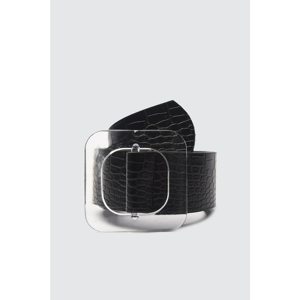 Trendyol Black Croco Leather Looking Transparent Buckle Belt