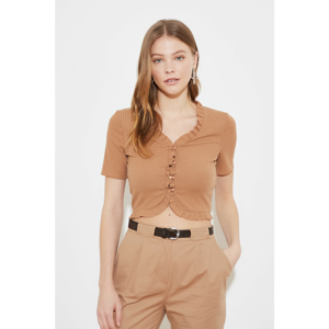 Trendyol Camel Fit Button Knitted Blouse