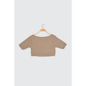 Trendyol Beige Carmen Collar Fitilli Crop Knitted Blouse