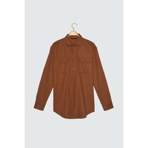 Trendyol Camel Men's Regular Fit Shirt Collar Double Cover Pocket Shirt