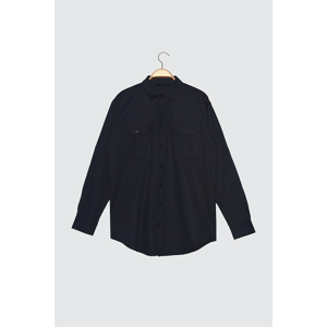 Trendyol Navy Blue Men's Regular Fit Shirt Collar Double Cover Pocket Shirt