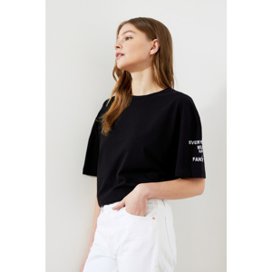 Trendyol Black Embroidered Loose Mold Knitted T-Shirt