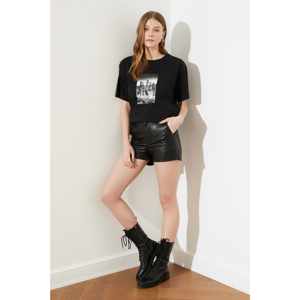 Trendyol Black Printed Boyfriend Knitted T-shirt T-Shirt