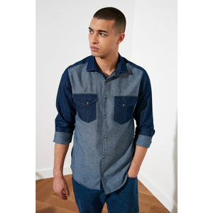 Trendyol Navy Blue Men's Slim Fit Double Pocket Paneled Shirt
