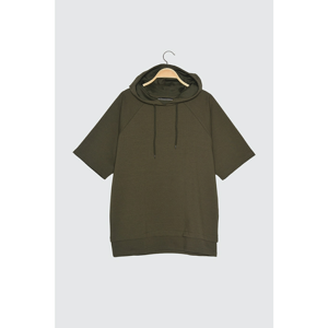 Trendyol Khaki Men's Oversize Hooded Short Sleeve Sweatshirt