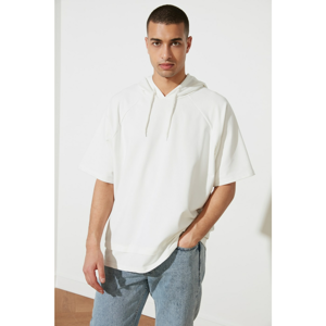 Trendyol Ecru Men's Oversize Hooded Short Sleeve Sweatshirt