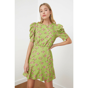 Trendyol Green Patterned Balloon Sleeve Dress