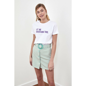 Trendyol White Printed Basic Knitted T-Shirt