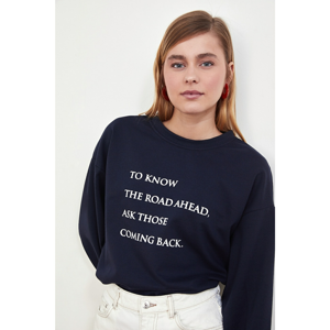 Trendyol Navy Blue Printed Knitted Sweatshirt