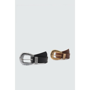 Trendyol Black-Taba 2 Pack Leather Looking Buckle Belt