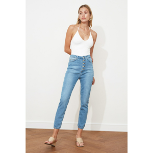 Trendyol Blue Front ButtonEd High Waist Skinny Jeans