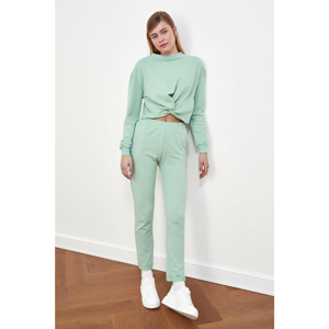 Trendyol Mint Pucker Detailed Crop Knitted Tracksuit Set