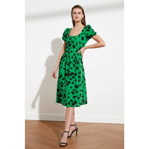 Trendyol Green Patterned Square Collar Dress