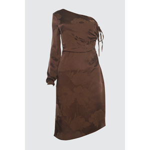 Trendyol Jackar Satin Dress with Brown Waist Decolletage