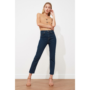 Trendyol Navy Blue Cut-Off High Waist Slim Fit Jeans