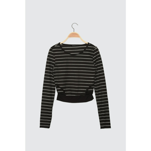 Trendyol Black Striped Waist Detail Knitted Blouse