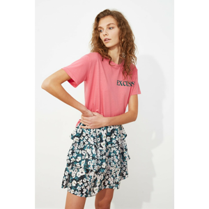 Trendyol Pink Printed Semi-fitted Knitted T-Shirt