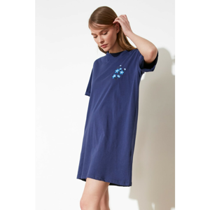 Trendyol Navy Blue Embroidered Knitted T-shirt Dress