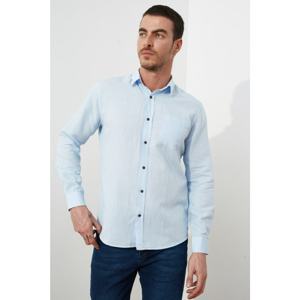 Trendyol Blue Men's Regular Fit 100% Linen Shirt