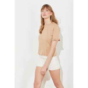 Trendyol Camel Frill Detailed Basic Knitted T-Shirt