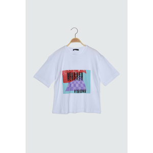 Trendyol White Printed Loose Knitted T-Shirt