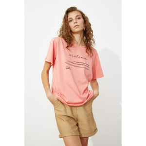 Trendyol Salmon Printed Boyfriend Knitted T-Shirt