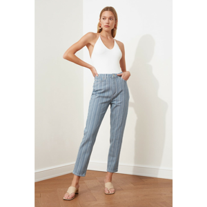 Trendyol Blue Striped High Waist Mom Jeans