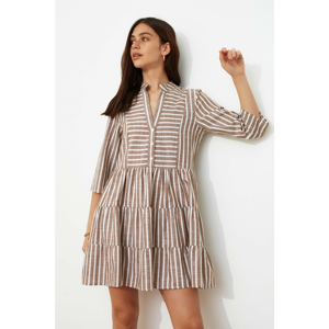 Trendyol Brown Striped Button Dress