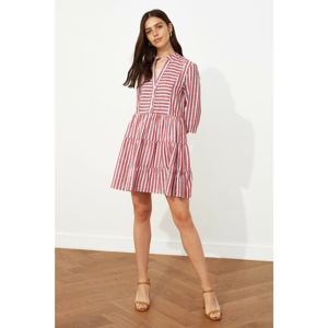Trendyol Burgundy Striped Button Dress