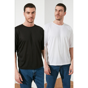 Trendyol Black and White Men's Basic 2 Pack-Oversize Bicycle Collar Short Sleeve T-Shirt