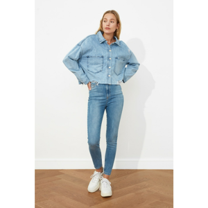 Trendyol Crop Denim Jacket WITH Open Pocket Detail