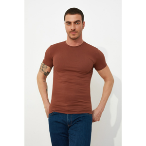 Trendyol Brown Basic Men's Muscle Fit Bike Collar Short Sleeve T-Shirt