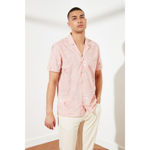 Trendyol Pink Men's Regular Fit Short Sleeve Apaç Collar Printed Shirt