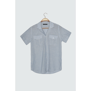 Trendyol Light Blue Men's Striped Apage Collar Short Sleeves Double Pocket Regular Fit Shirt
