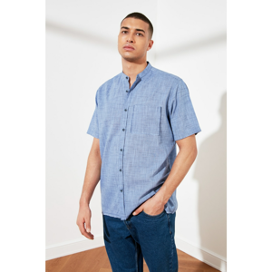 Trendyol Indigo Men's Relax Fit Short Sleeve Dominating Collar Single Pocket Shirt