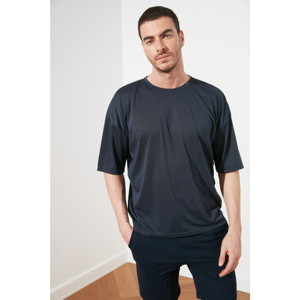 Trendyol Open Navy Basic Men's Bike Collar Oversize Short Sleeve T-Shirt