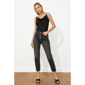 Trendyol Anthracite Front Button High Waist Mom Jeans