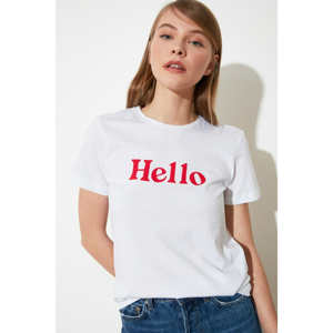 Trendyol White Basic Printed Knitted T-Shirt