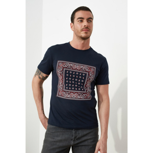Trendyol Navy Blue Men's Short Sleeve Slim Fit Printed T-Shirt