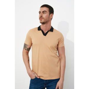 Trendyol Camel Men's Slim Fit Short Sleeve Polo Neck T-shirt
