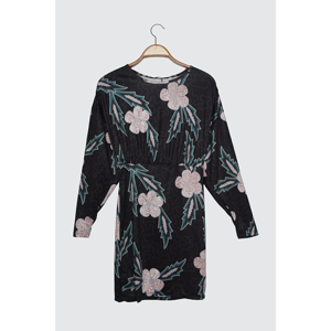 Trendyol Black Floral Print Mini Knitted Dress