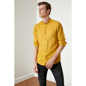 Trendyol Mustard Men's Regular Fit Dominating Collar Viscose Shirt