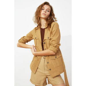 Trendyol Camel Belt Pocket Linen Looking Cotton Jacket