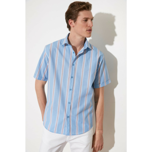 Trendyol Blue Men's Relax Fit Short Sleeve Striped Shirt