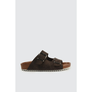 Trendyol Women's Brown Nubuck-Looking Double Buckle Slippers