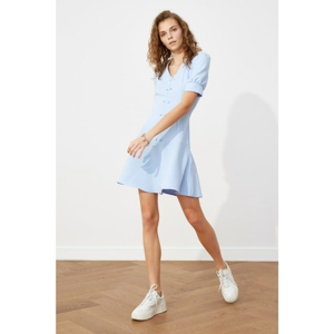 Trendyol Blue Balloon Sleeve Button DetailEd Dress