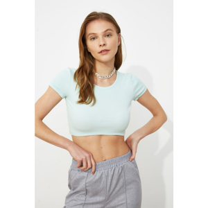 Trendyol Mint Front Oval Super Crop Corduroy Knitted Blouse