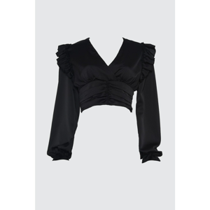 Trendyol Satin Blouse with Black Ruffin Detail
