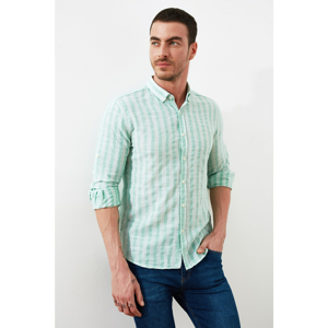 Trendyol Mint Men's Striped Button Collar Apolet Slim Fit Shirt