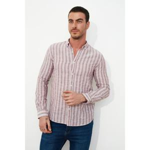 Trendyol Burgundy Men's Striped Button Collar Apolet Slim Fit Shirt